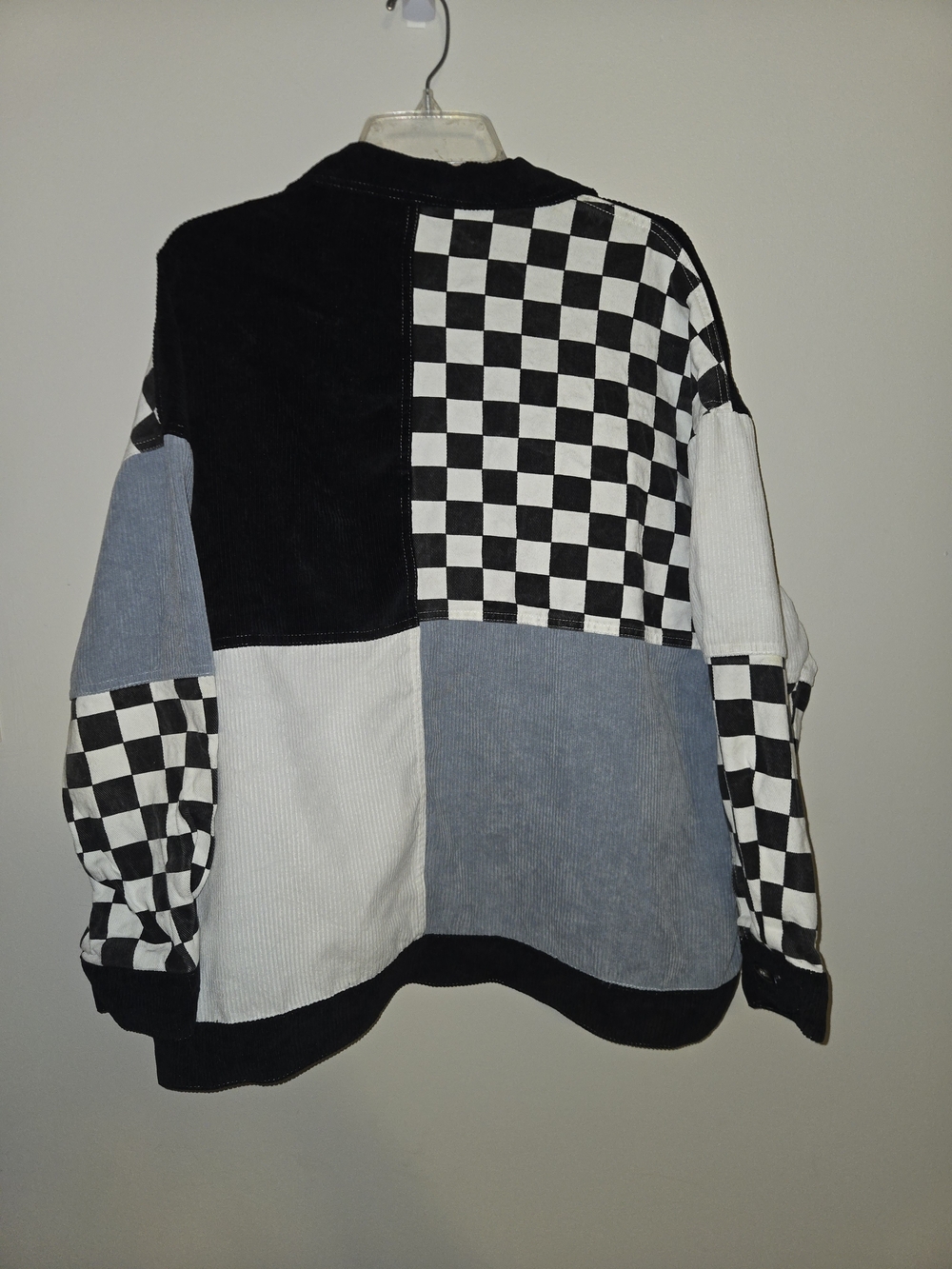ADORA Checkerboard Colorblock Jean Jacket - Black, White & Light Blue Size Large - Picture 3 of 4